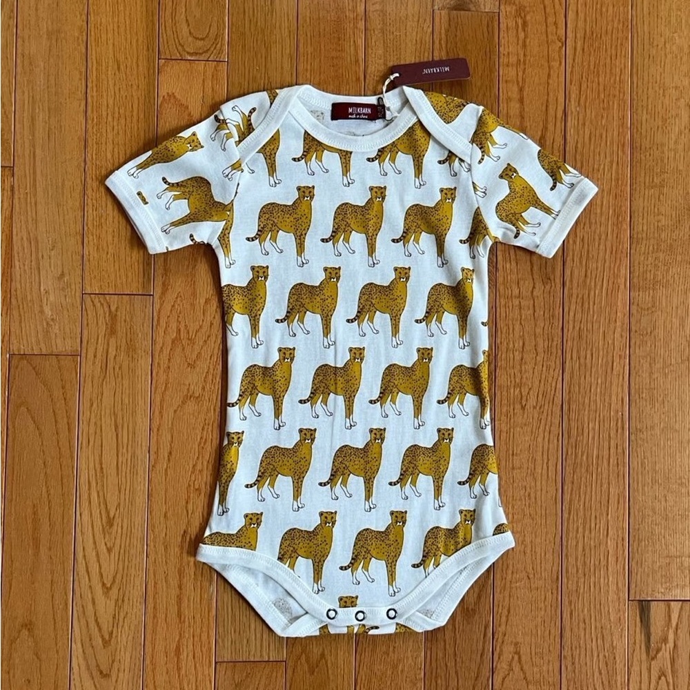 Milkbarn White and Gold Cheetah Print Bodysuit
